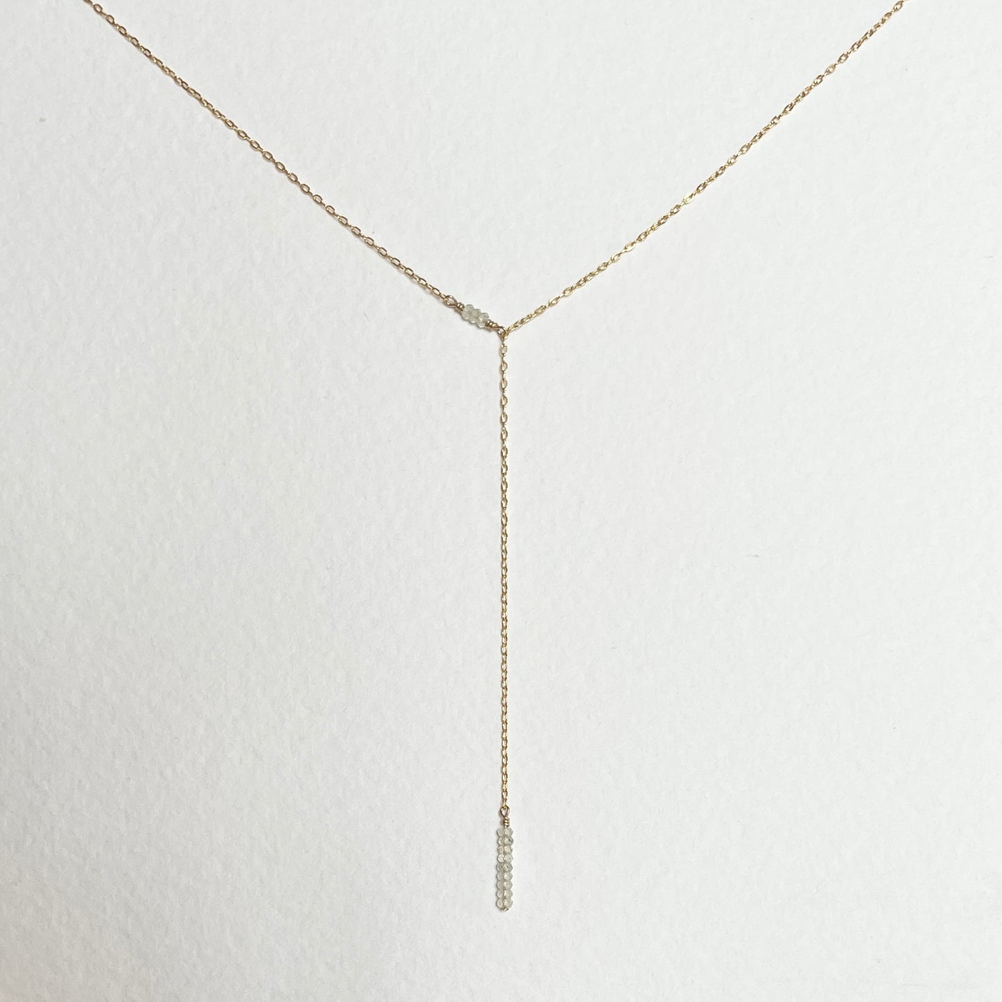 PEACE | 14k gold filled lariat necklace with Prehnite