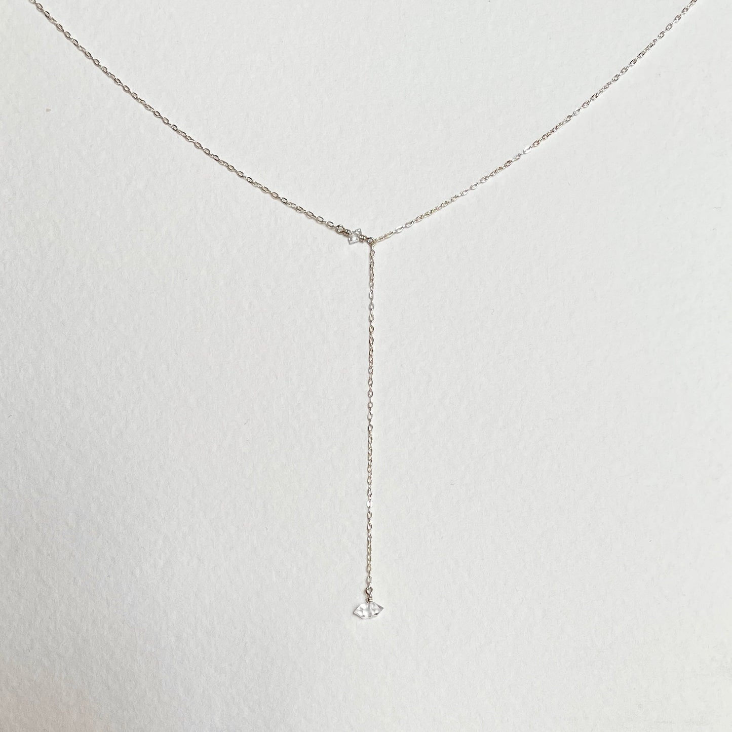 BLISS | sterling silver or 14k gold filled lariat necklace with Herkimer Diamond Quartz