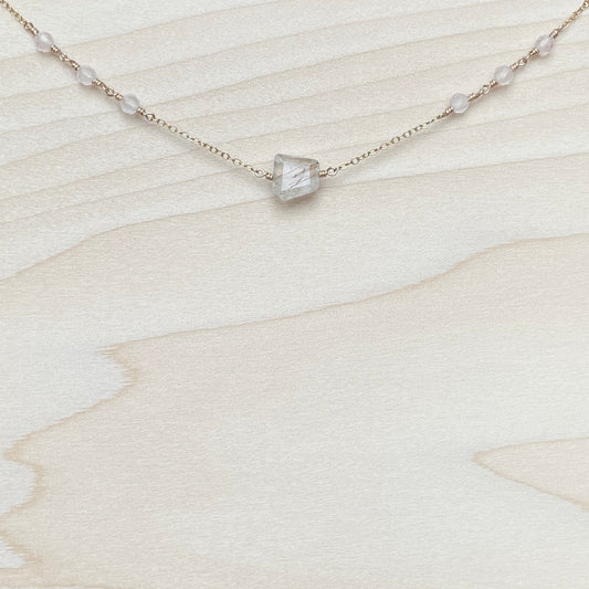 LOVE | 14k gold filled necklace with Rose Quartz