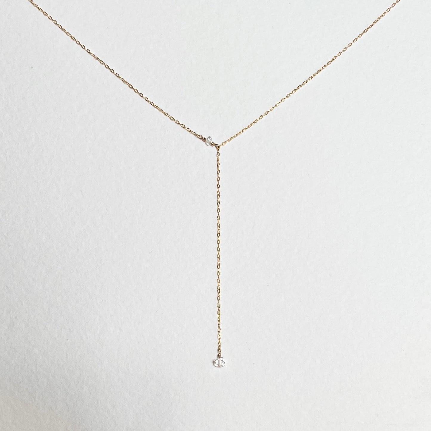 BLISS | sterling silver or 14k gold filled lariat necklace with Herkimer Diamond Quartz